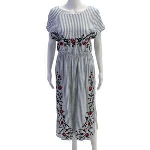Trf Collection Zara Womens Striped Floral Embroidered Sleeveless Dress Size S